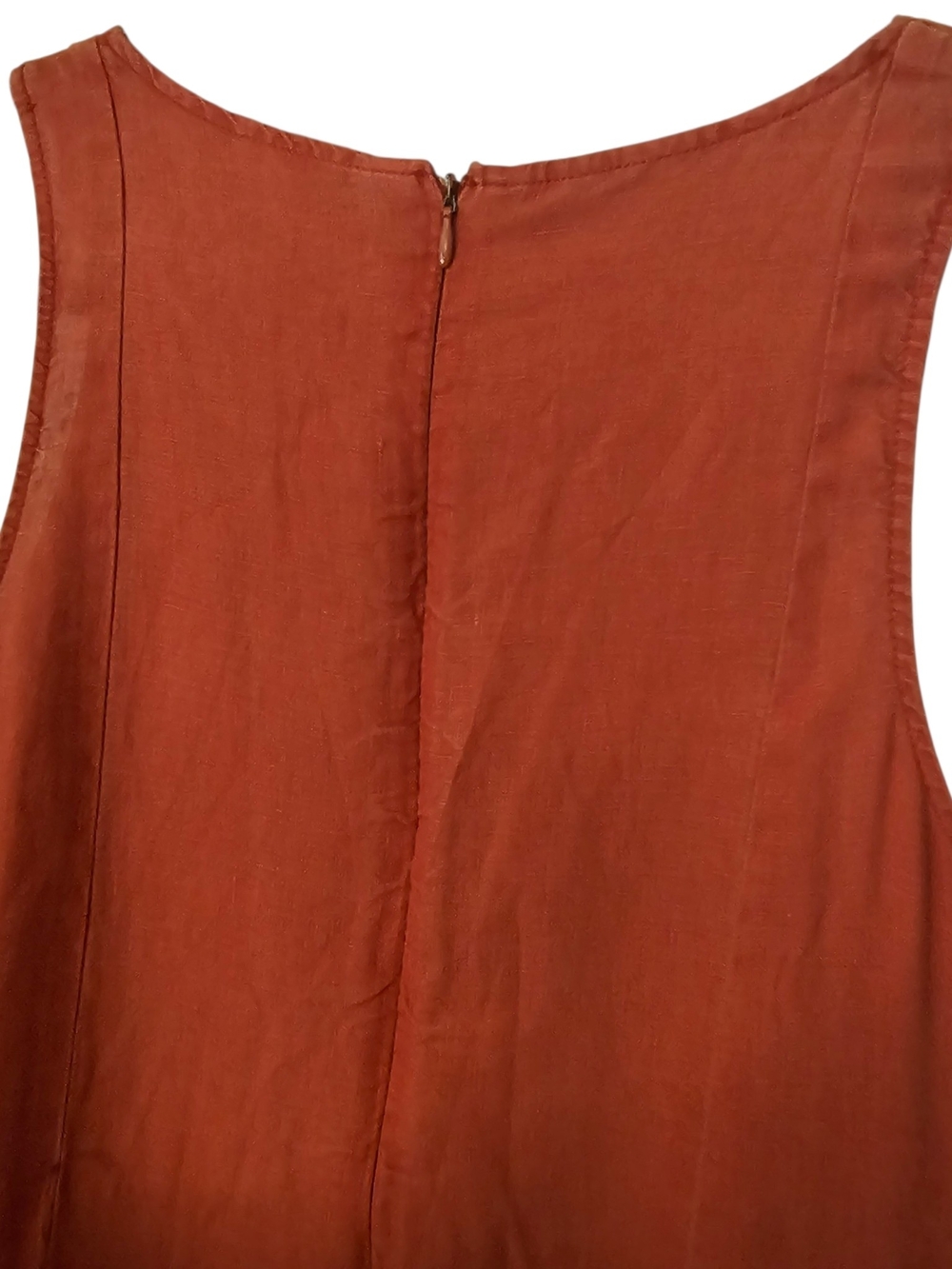 Sleeveless Linen Wide-Leg Jumpsuit in Terracota Red - Picture 9 of 10